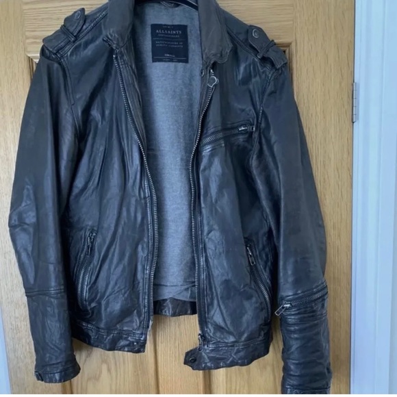 AllSaints Leather ‘Caldwell’ Biker Jacket Size UK Small Black Autumn Winter - Picture 7 of 12